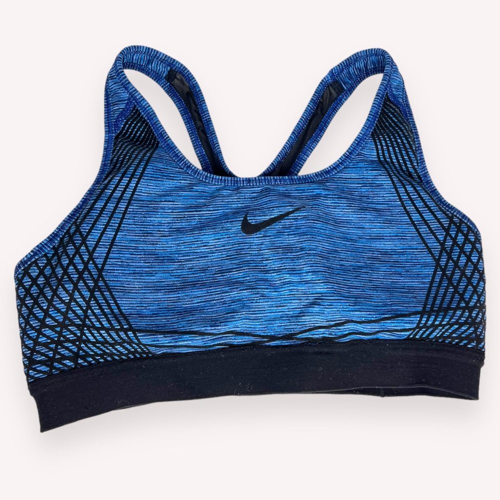 Nike Blue Black Space Dye Print Pro Hyper Classic Padded Sports Bra Size M - Picture 1 of 5